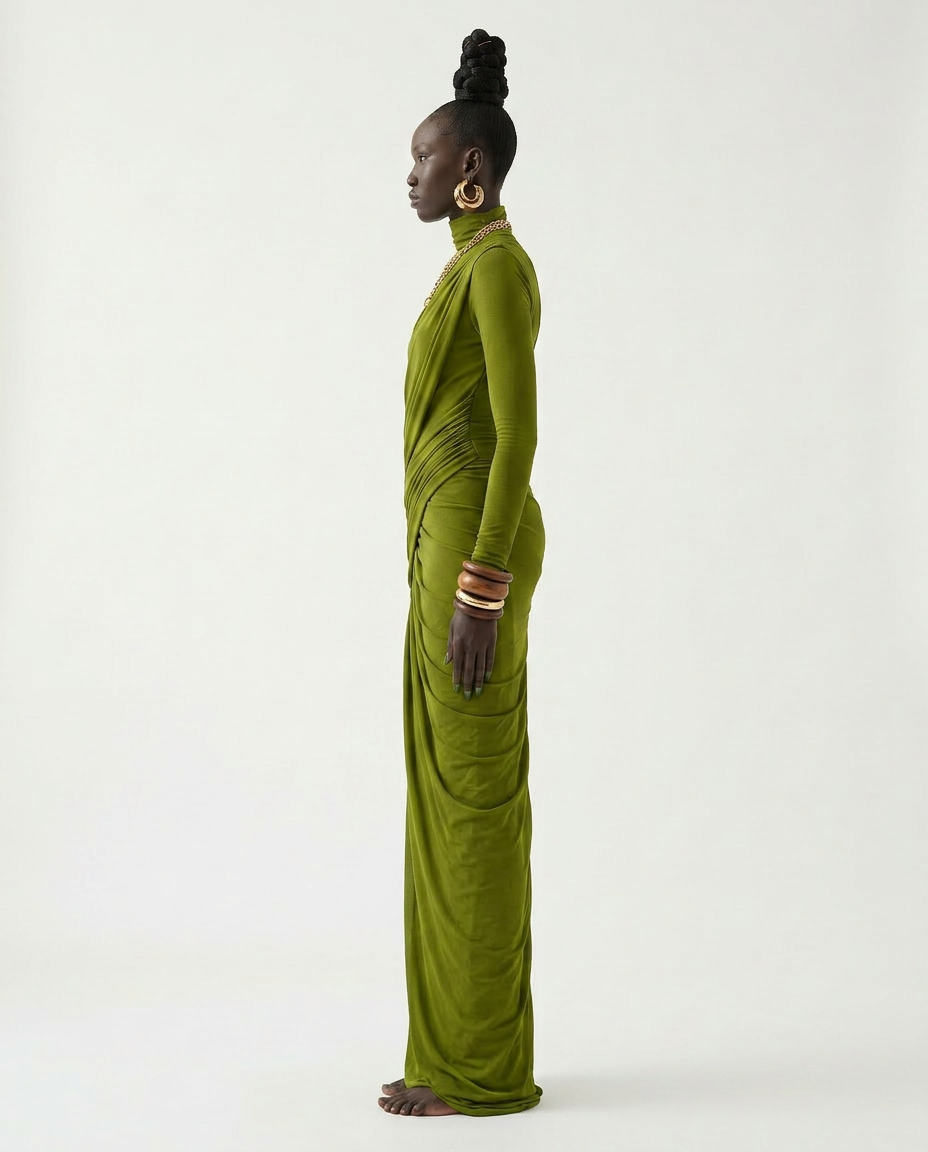 Majestic Draped Long Sleeve Maxi Dress