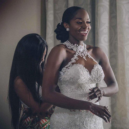Vintage Lace Beaded Mermaid Wedding Dress