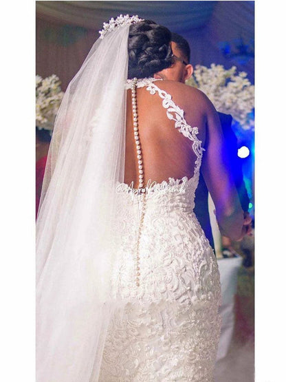 Vintage Lace Beaded Mermaid Wedding Dress