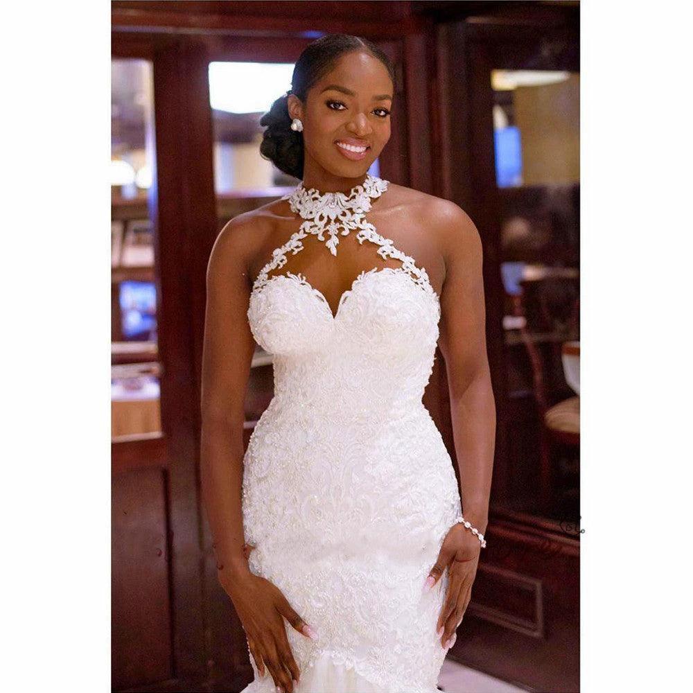 Vintage Lace Beaded Mermaid Wedding Dress