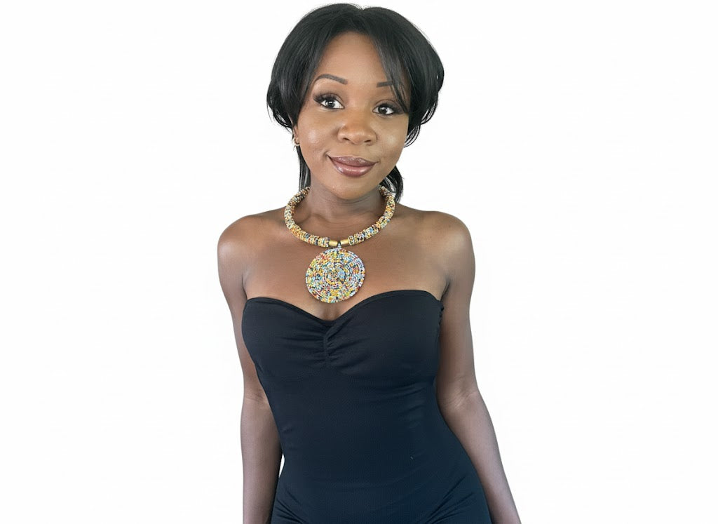 African Handmade Bead Necklace – multicolor tribal bead jewelry